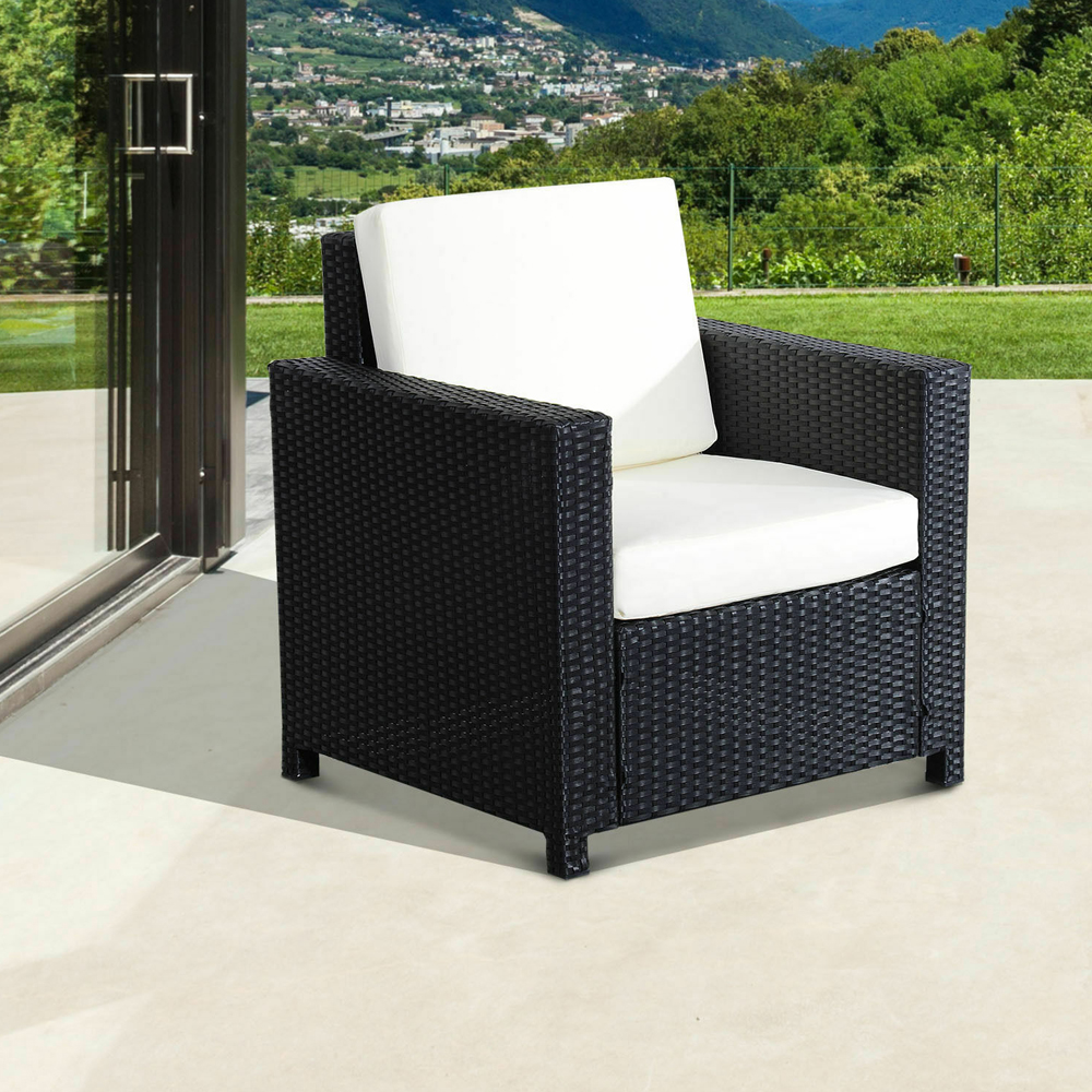 Rattan Wicker Single Cube Garden Chair - Black - Gardens Direct