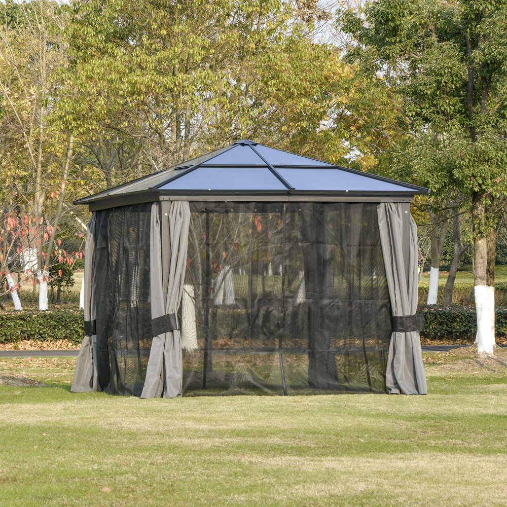 Aluminium Frame Hardtop Gazebo With Mesh And Curtains - 3x3m - Gardens Direct