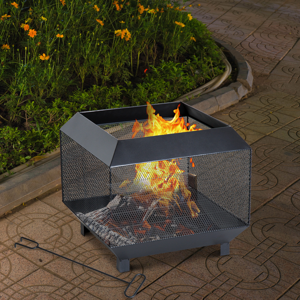 Metal Frame Log Wood Brazier Firepit - Gardens Direct
