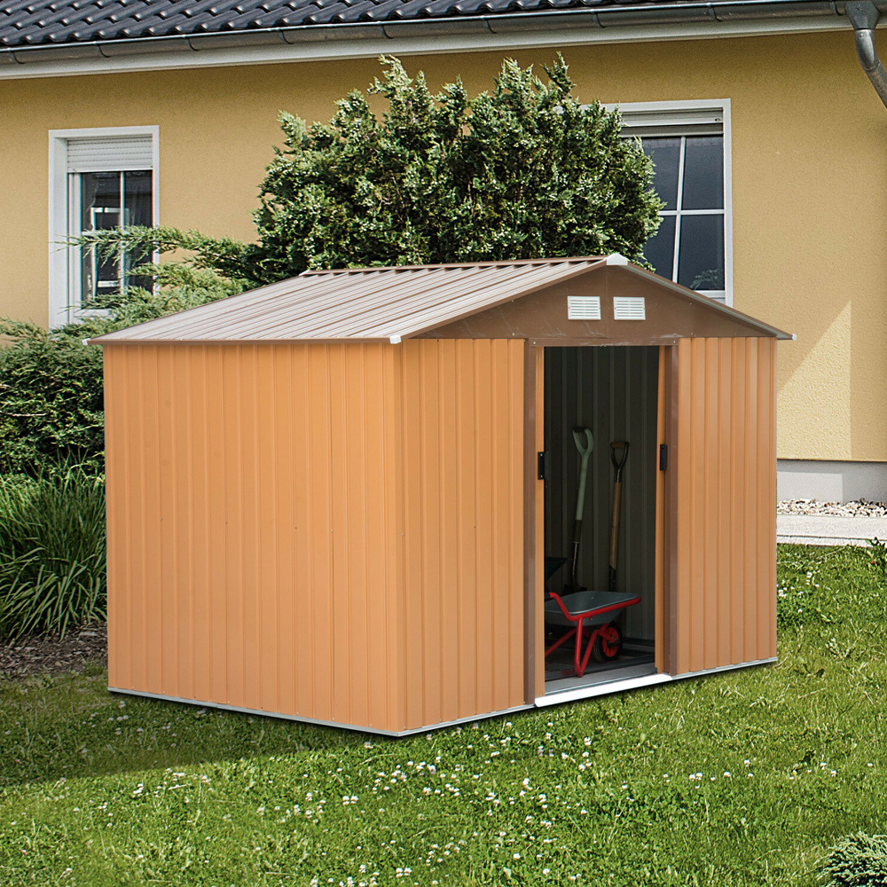 Metal Frame Foundation Storage Garden Shed With Sliding Door - 9x6FT - Gardens Direct