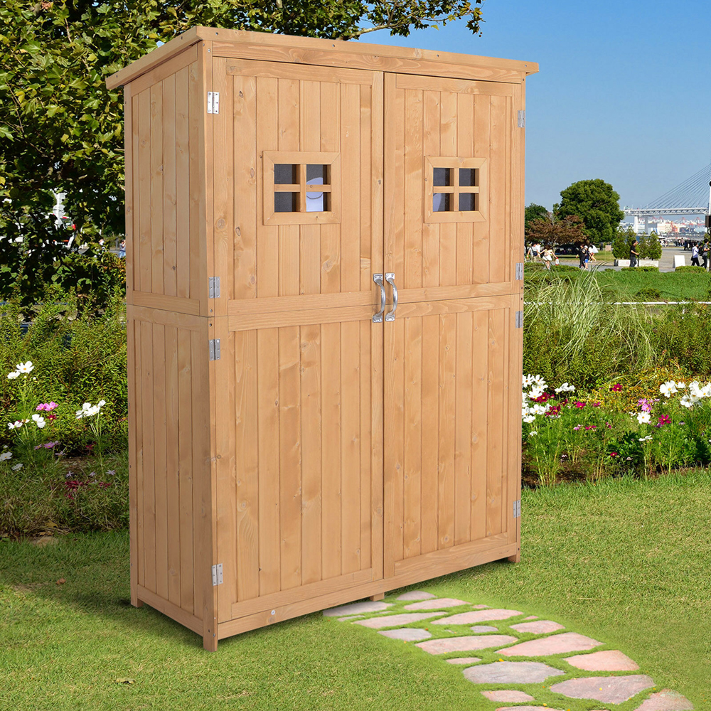 Wooden Effect Double Door Garden Shed With Slide Roof - Gardens Direct