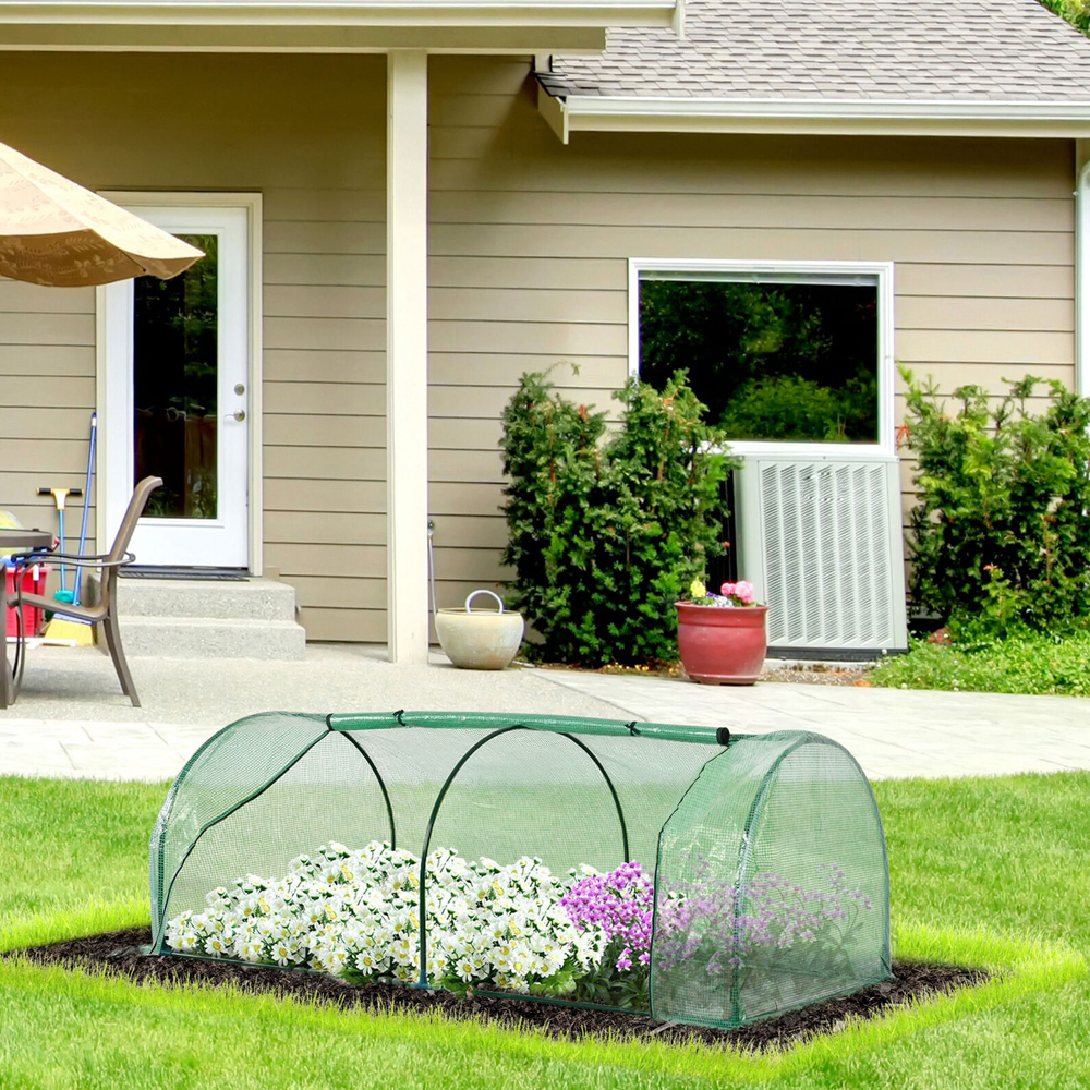 Steel Frame PE Greenhouse Polytunnel - Green - Gardens Direct