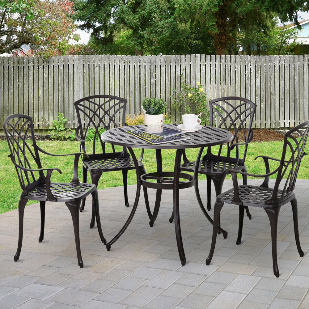 Aluminium Frame 5 Piece Garden Table Chairs Set - Brown - Gardens Direct
