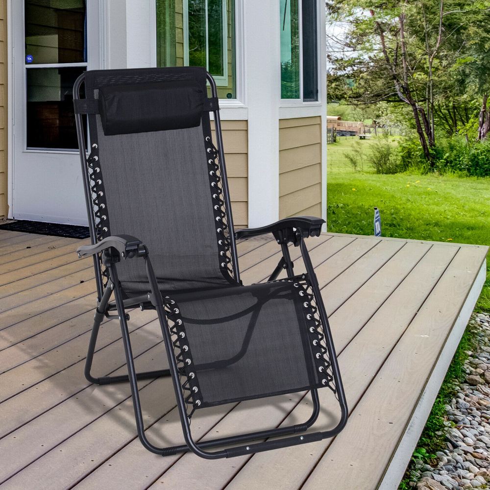 Garden folding Reclining Chair - Black - Gardens Direct