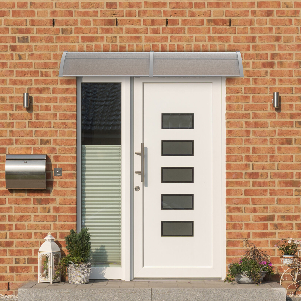 Polycarbonate Rain Shelter Door Awning - Silver - Gardens Direct