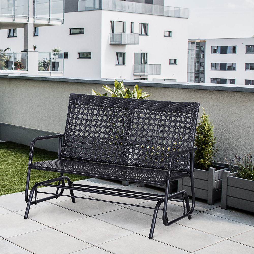 2 Seater Wicker Glider Garden Bench - Black - Gardens Direct