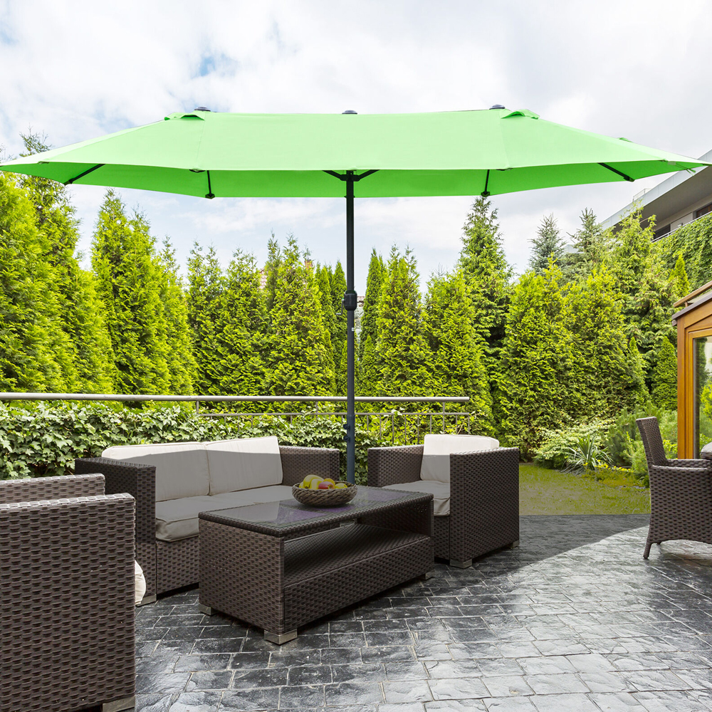 Double Side Crank Tilt Garden Parasol Green Colour - 4.6M - Gardens Direct
