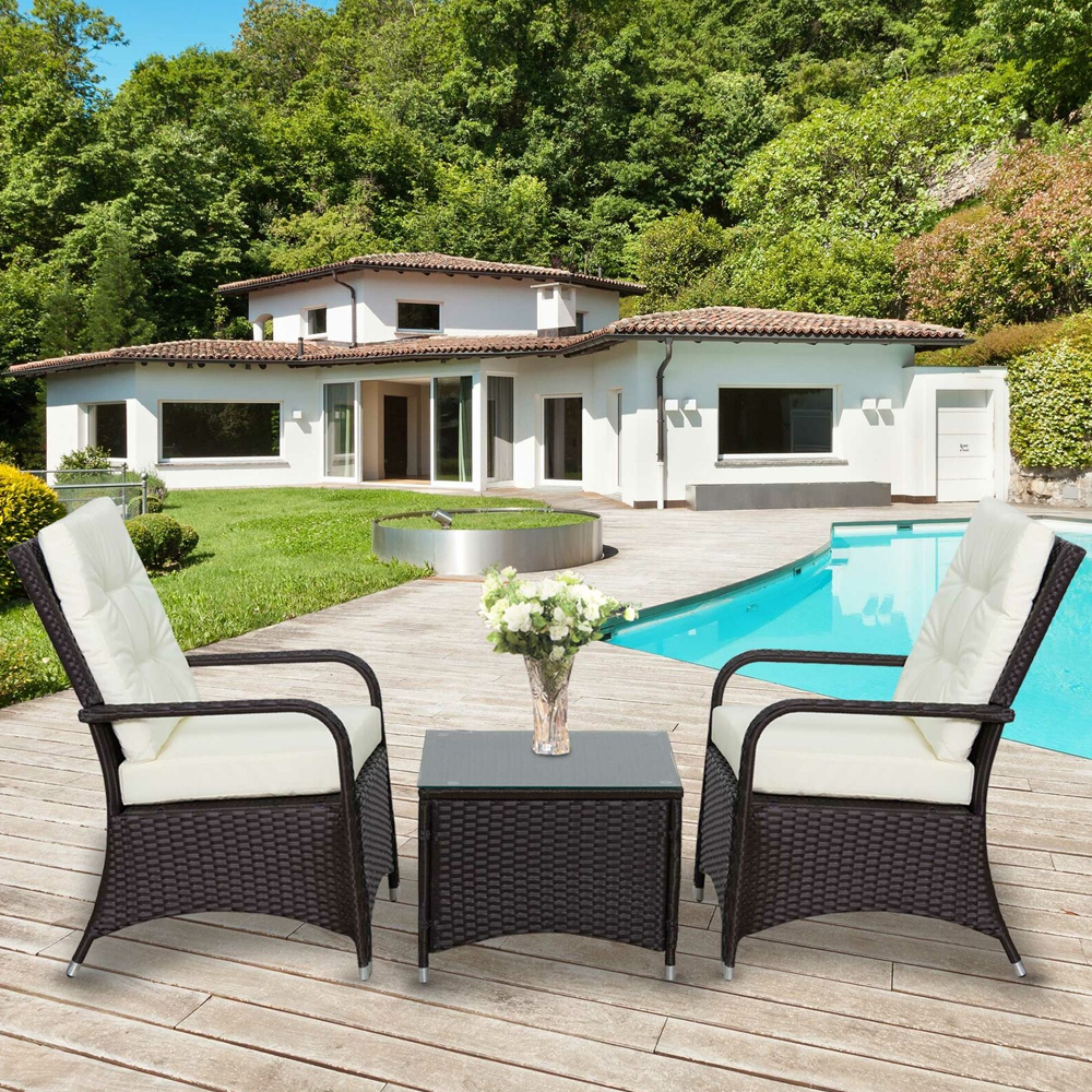 Aluminium Frame Rattan Bistro 3PCs Table Chair Set - Brown - Gardens Direct