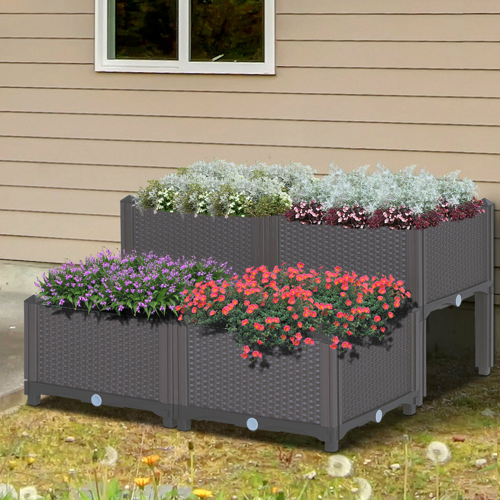 4PC Lightweight Herb Raised Bed - 40x40x26/44CM - Gardens Direct