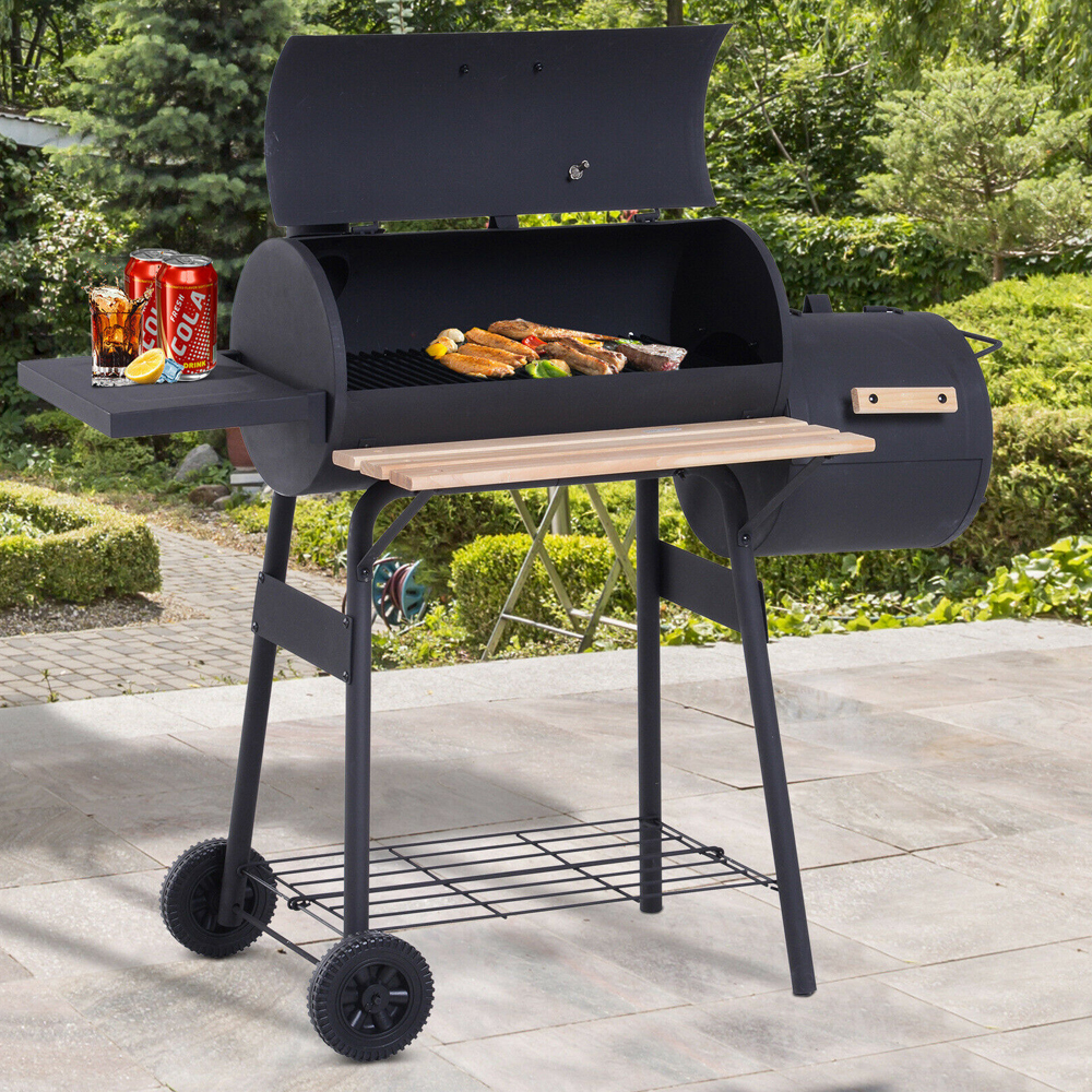 Portable Charcoal Barbeque With Grill Steel And Offset Smoker - Gardens Direct