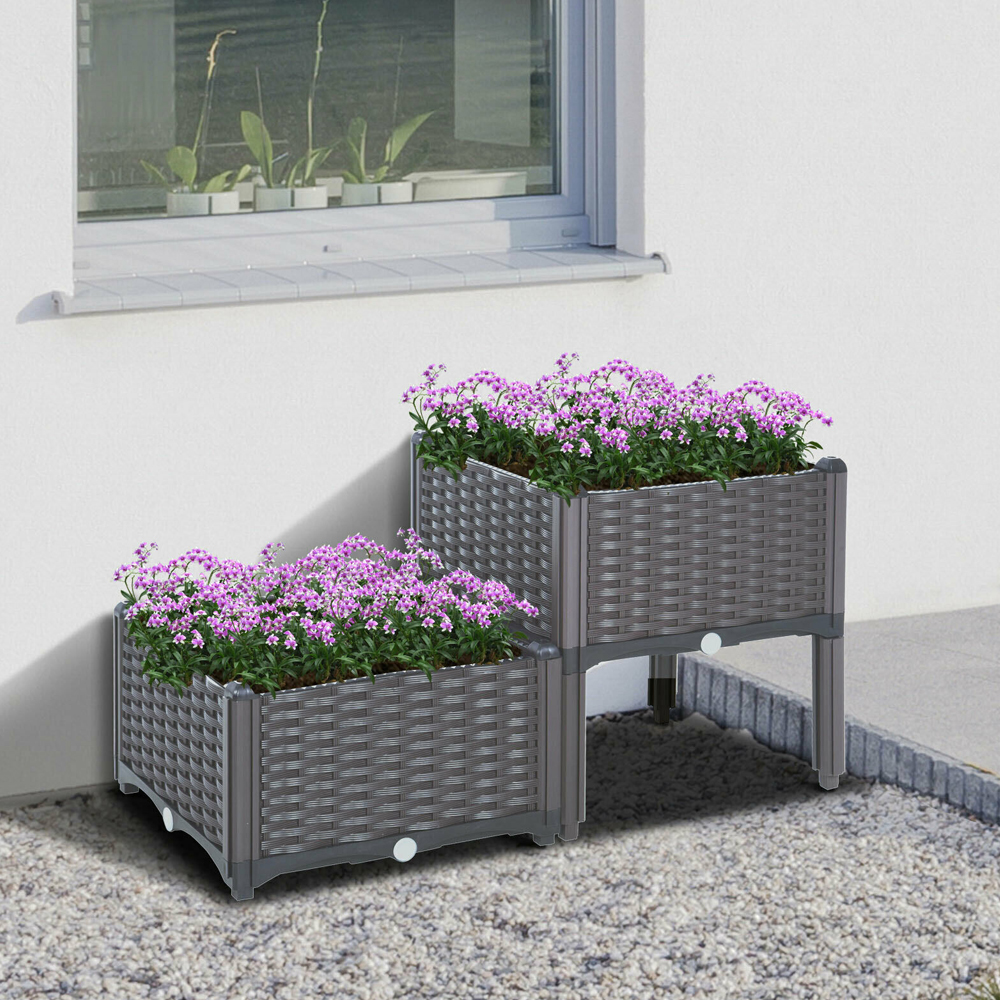 2PC Lightweight Herb Raised Flower Bed - 40x40x26CM - Gardens Direct