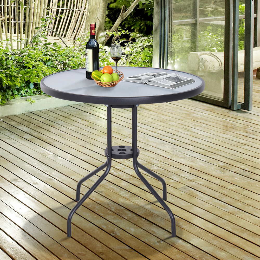 Bistro Round Garden Table With Tempered Glass Top - 80cm - Gardens Direct