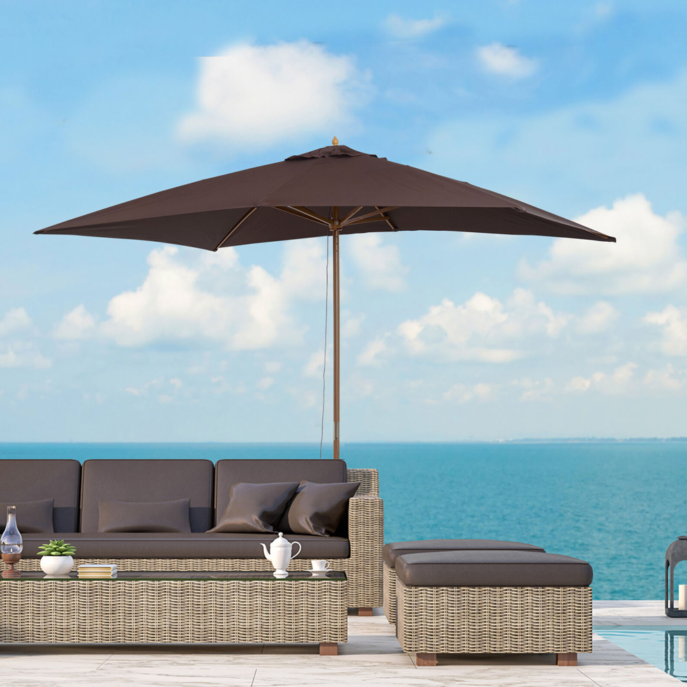 Wooden Garden Parasol Sun Shade Coffee Colour - 3x2M - Gardens Direct