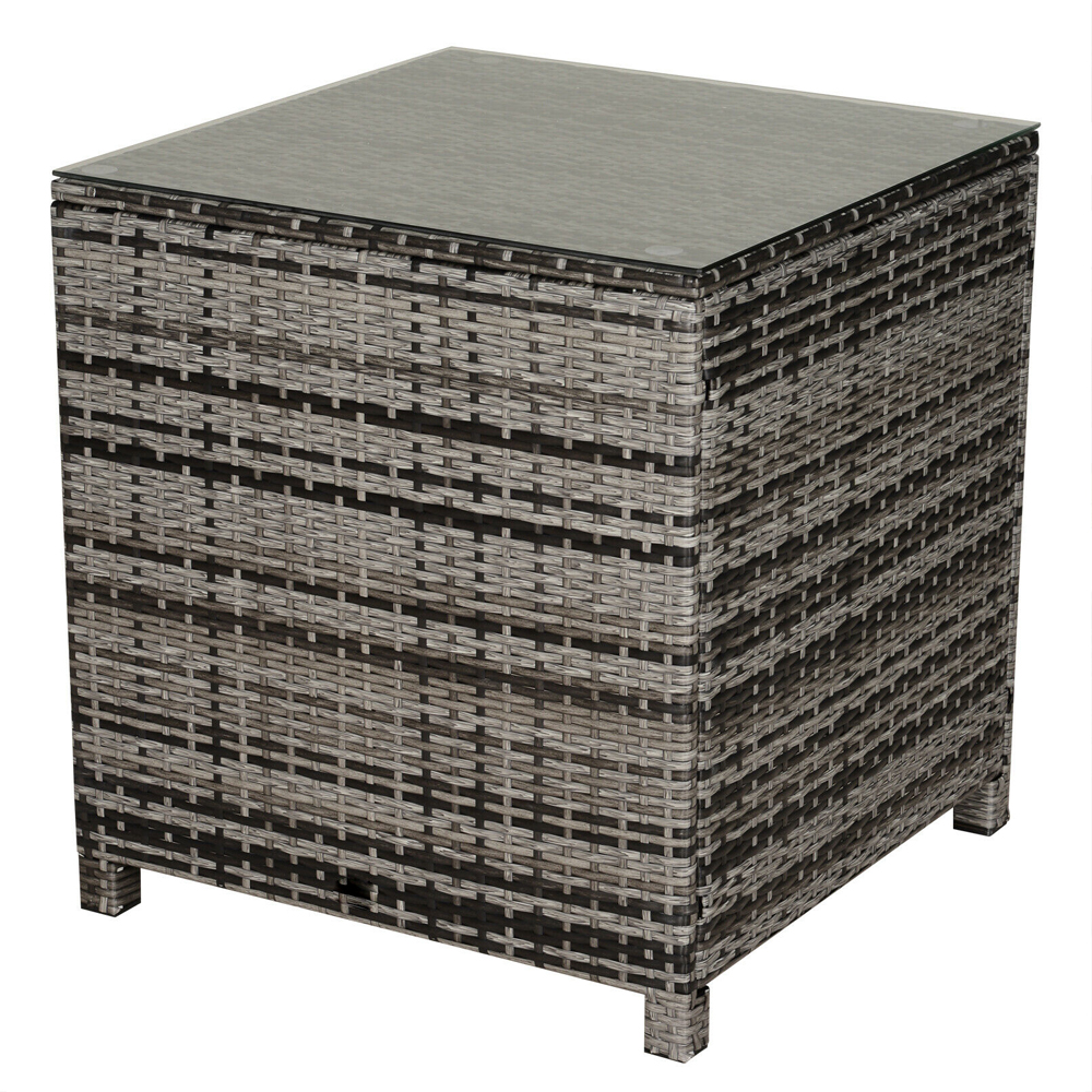 PE Rattan Garden Table With Tempered Glass Frame - Mixed Grey - Gardens Direct