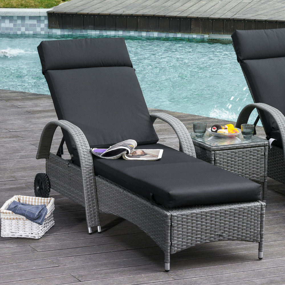 Non-Slip Sun Lounger Cushion Set of 2 - Black - Gardens Direct