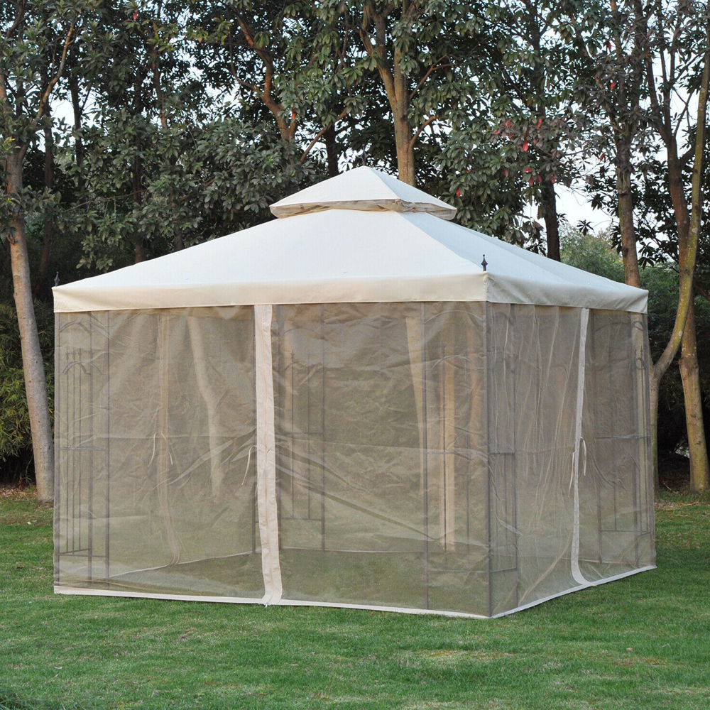 Metal Frame 2-tier Canopy Pavilion Gazebo Beige - 3x3M - Gardens Direct