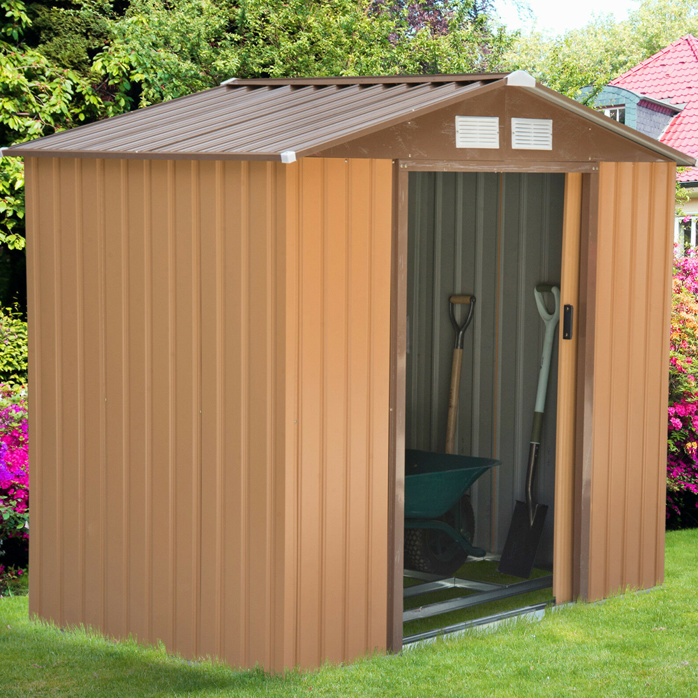 Metal Frame Storage Unit Garden Shed With Sliding Door - 6x4FT - Gardens Direct