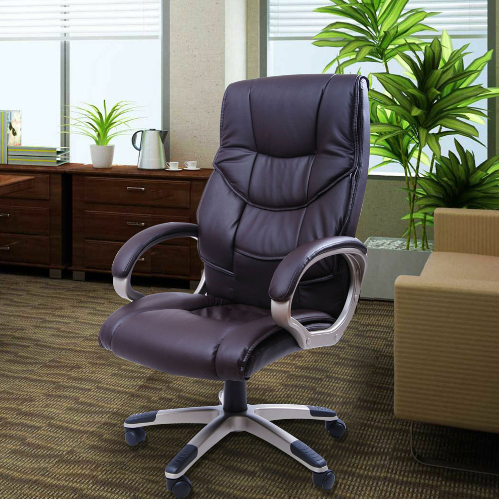 Luxury PU Leather High Back Swivel Office Chair - Brown - Aldo & Ehren