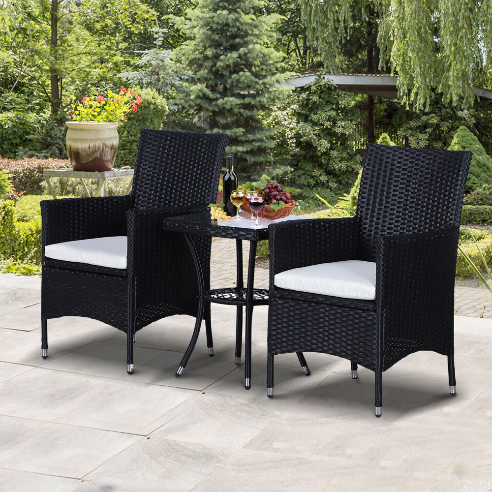 Wicker Garden 3PC Table Chairs Set - Black - Aldo & Ehren