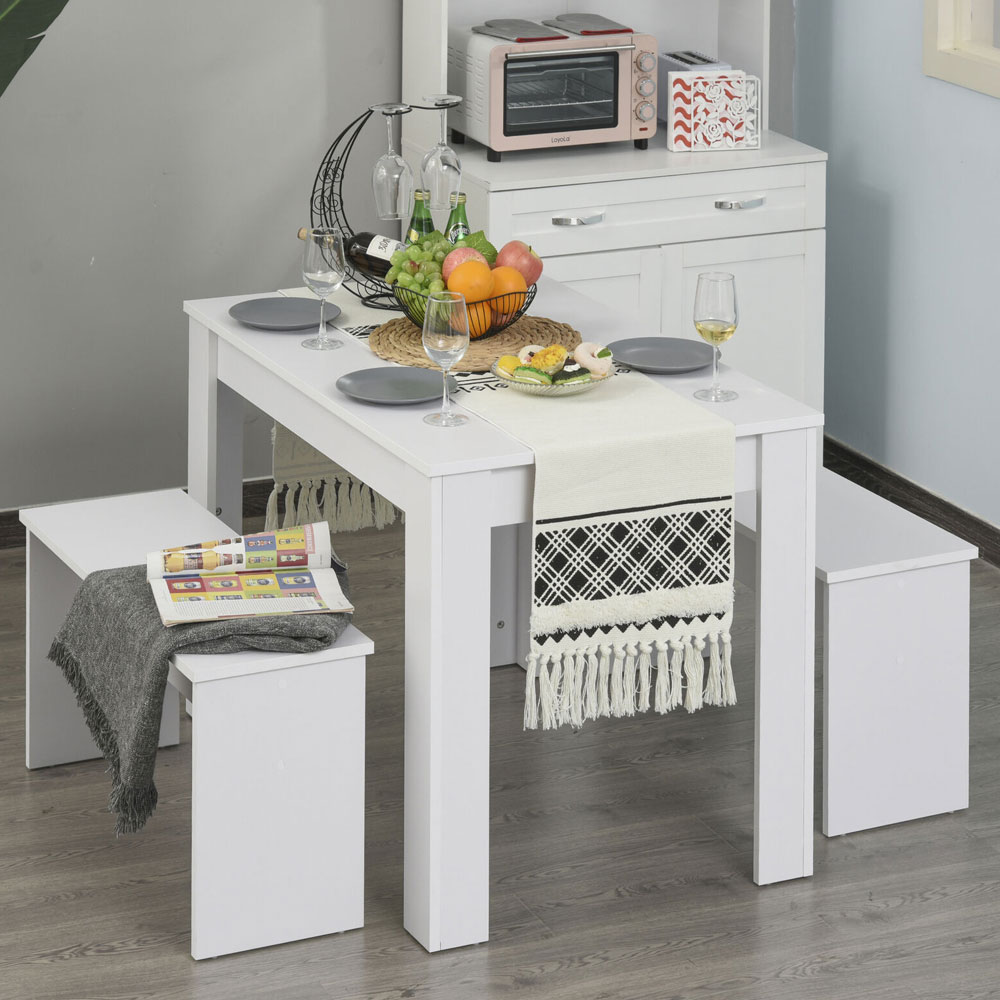Compact Dining Table and Bench Seats 3 Pcs Set - White - Aldo & Ehren