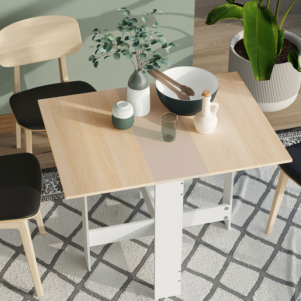 Foldable Wooden Particle Board Dining Table - Oak/White - Aldo & Ehren