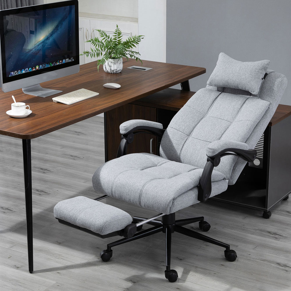 Ergonomic Adjustable Height Rolling Office Swivel Chair With Armrest - Light Grey - Aldo & Ehren