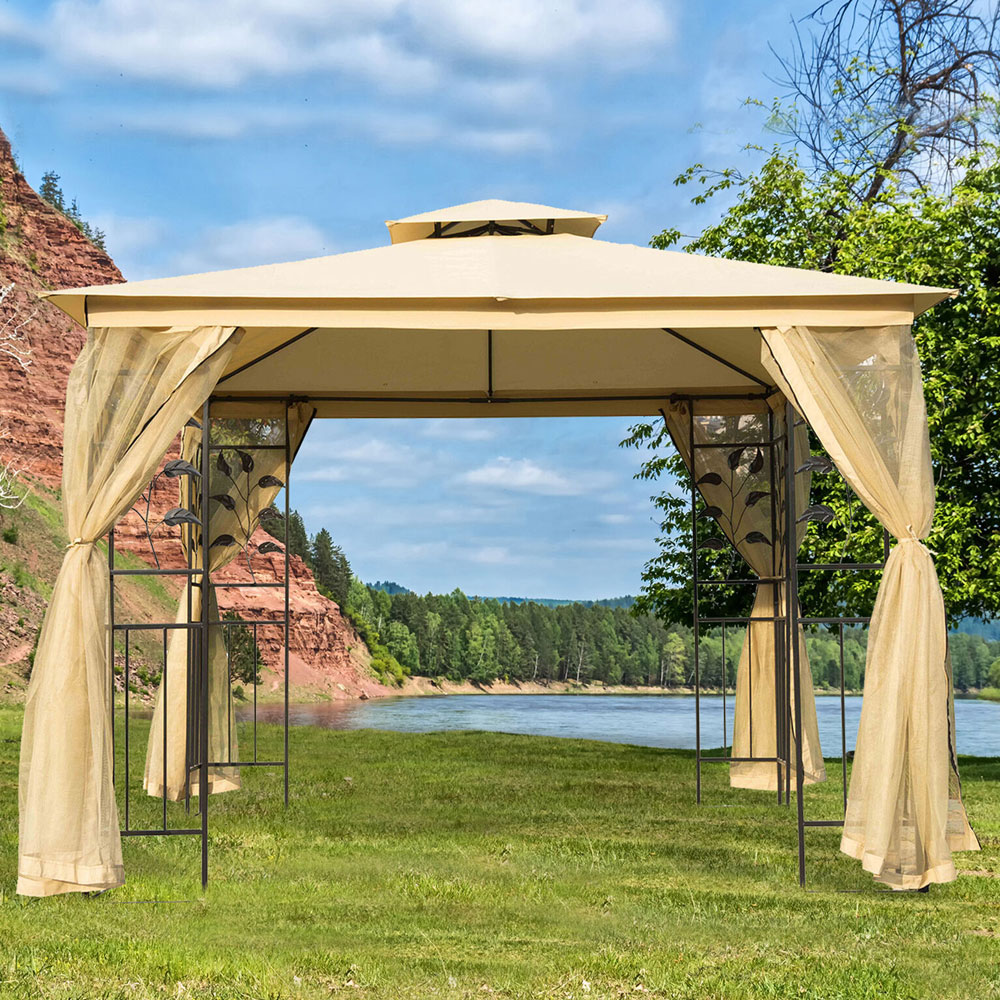 Metal Frame Pavilion Garden Gazebo 3M x 3M - Beige - Aldo & Ehren