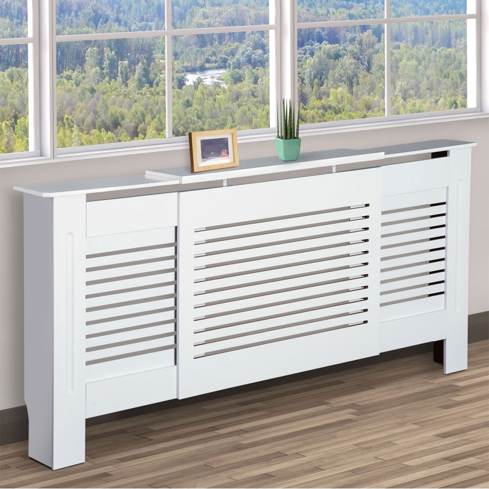 Extendable Slatted Design Radiator Cabinet Cover - White - Aldo & Ehren