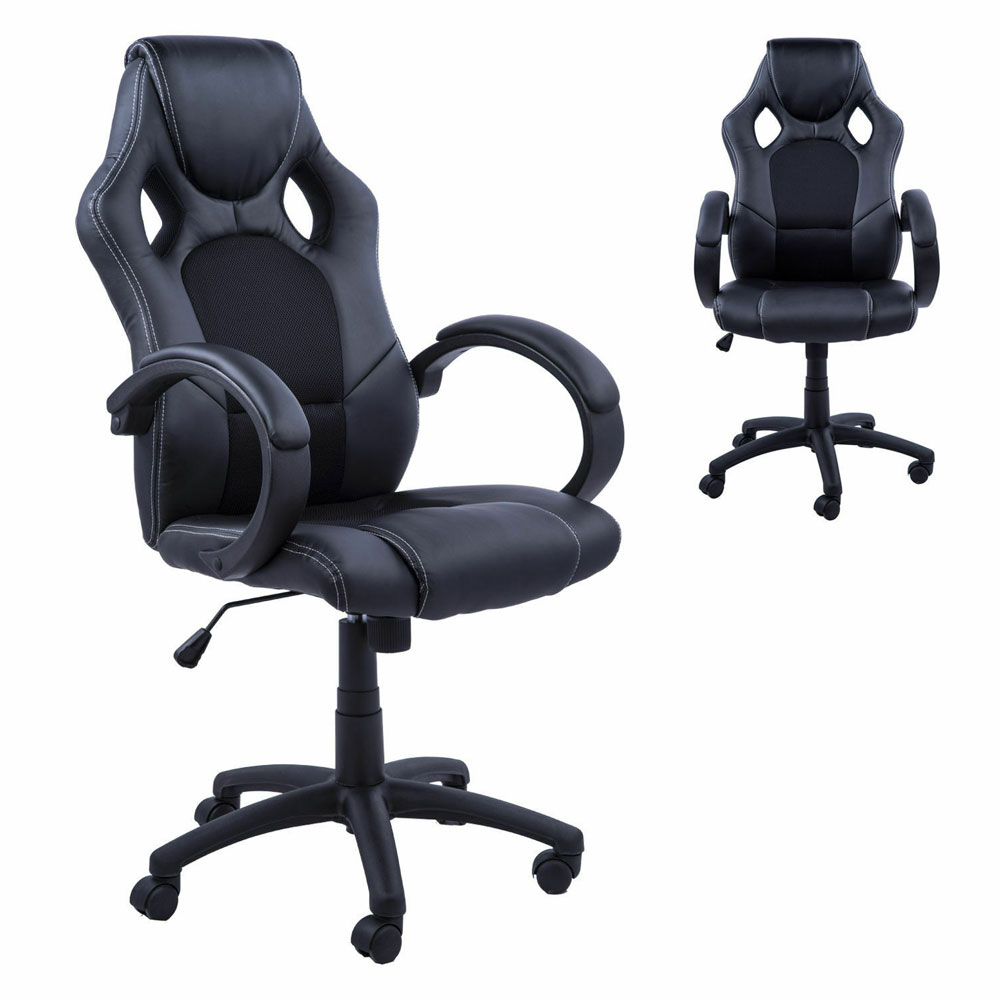 HIgh Back Ergonomically PU Leather Swivel Office Chair - Black - Aldo & Ehren
