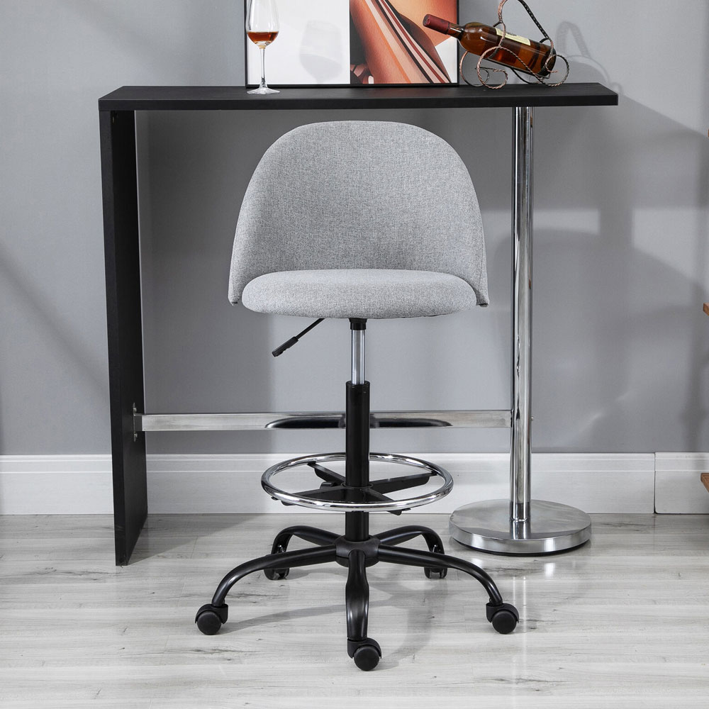 Ergonomic High Back Padded Stool With Footrest 97cm - Grey - Aldo & Ehren