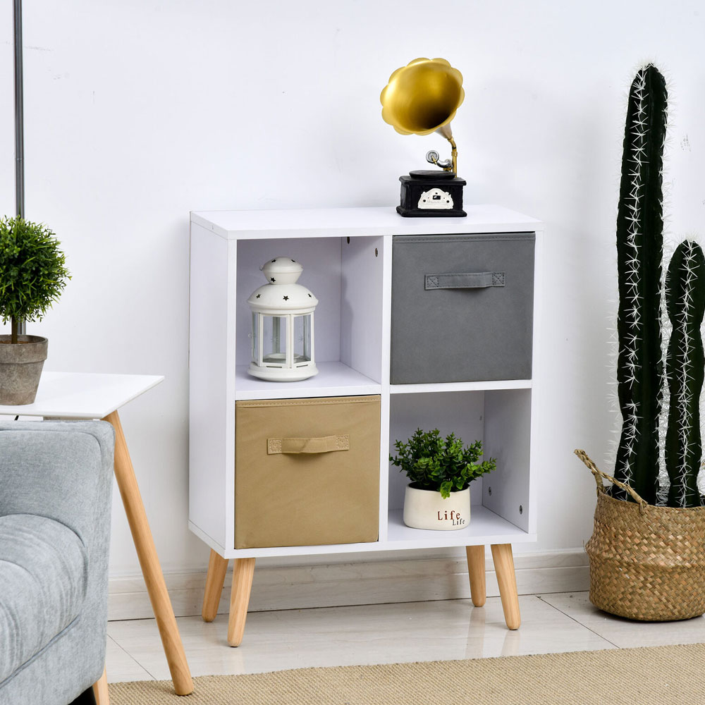 Freestanding 4 Cube Storage Display Cabinet With 2 Drawers - White - Aldo & Ehren