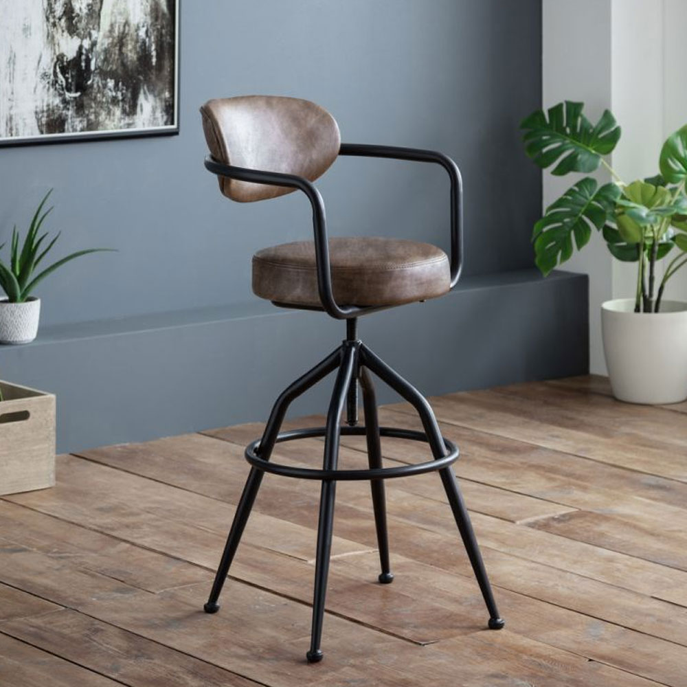 Barbican Faux Leather Bar Stool Brown & Black - JB Collections