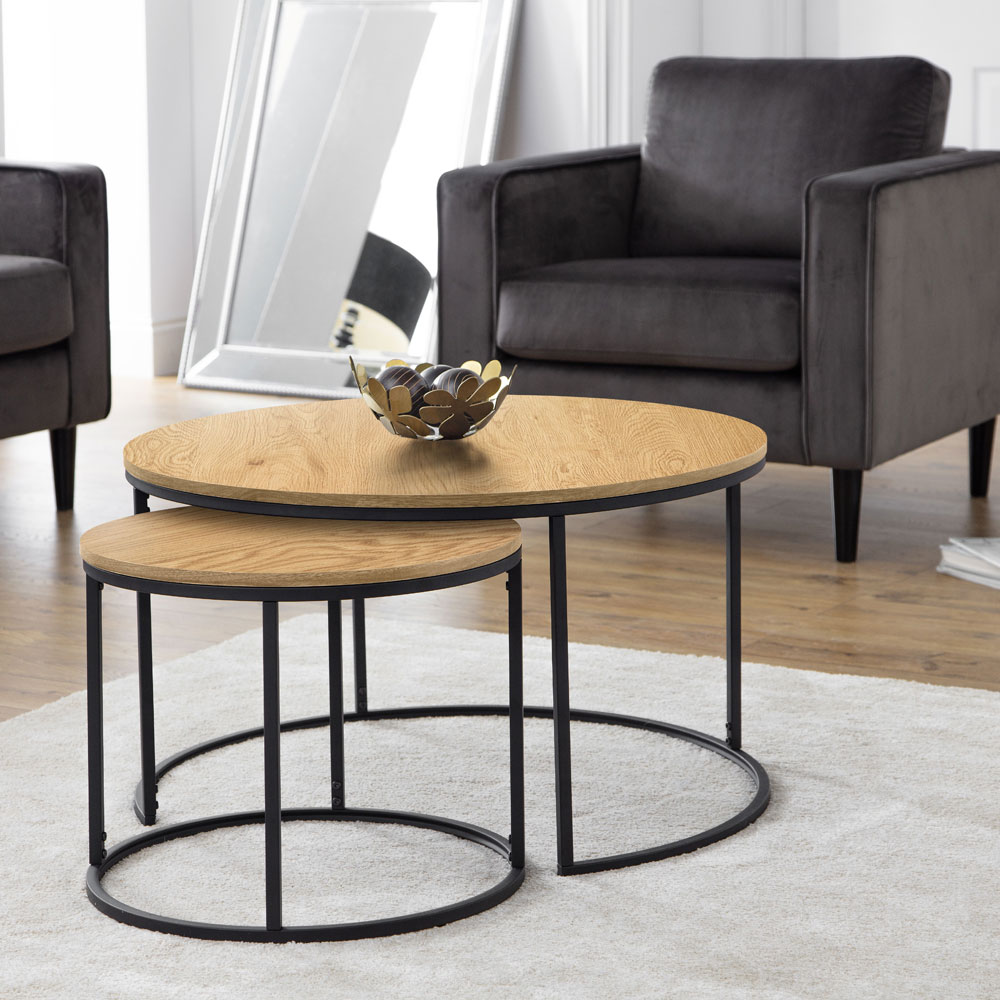 Bellini Metal Frame Round Nesting Coffee Table - Oak - JB Collections