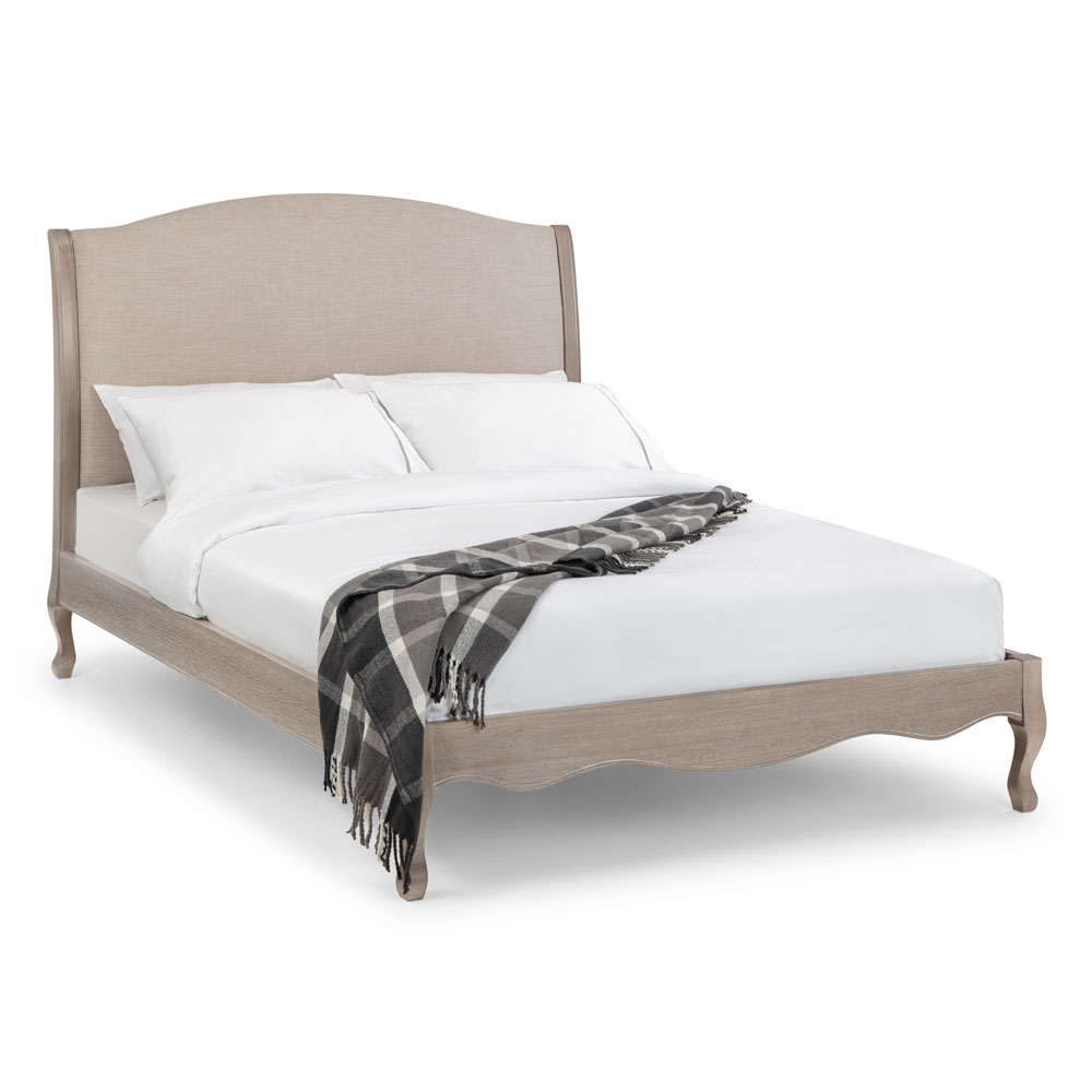 Camille Limed Oak Frame Linen Fabric Bed - Super Kingsize - JB Collections