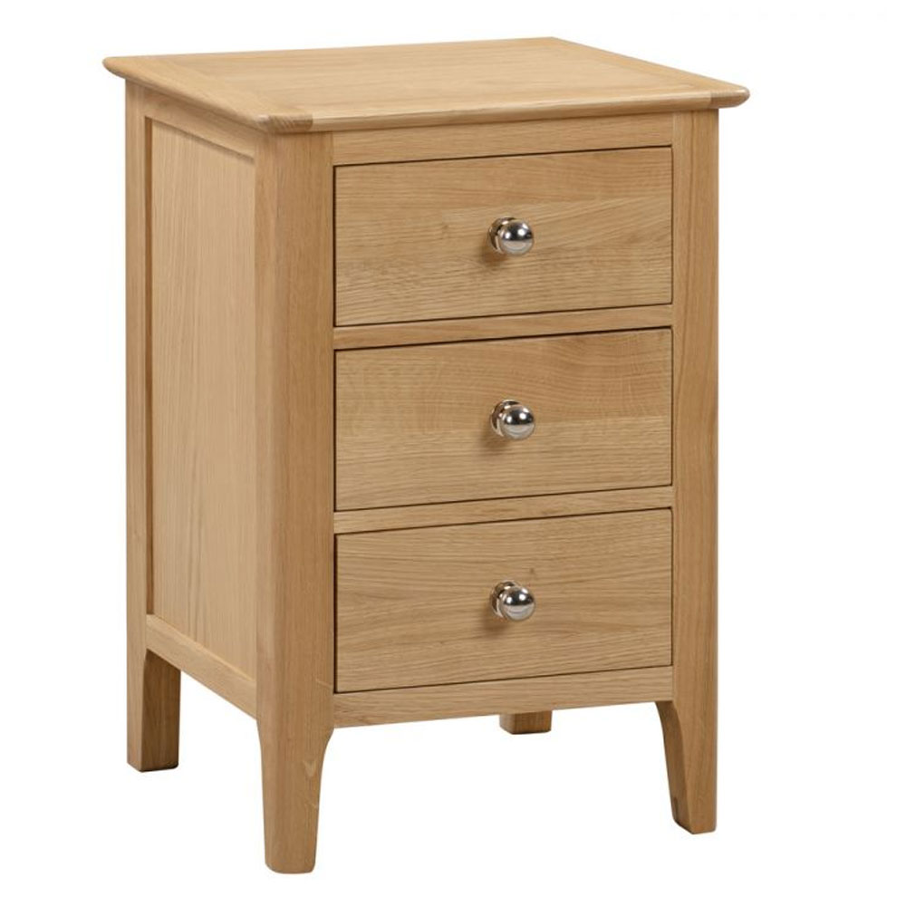 Bedside Table - COTSWOLD 3 Drawer Nightstand Oak 45cm - JB Collections