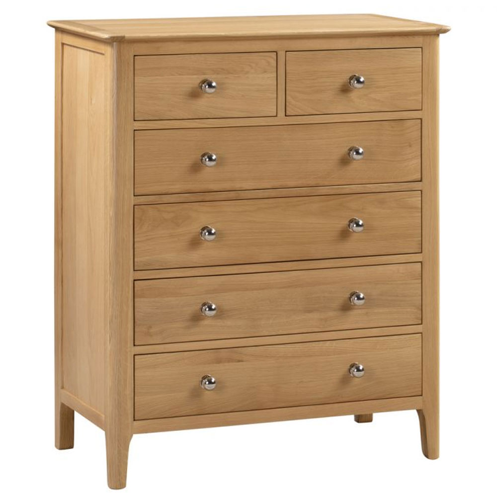 CLAPPEN Oak Finish Chest of Drawers - Medium-sized, 6 Drawers - JB Collections