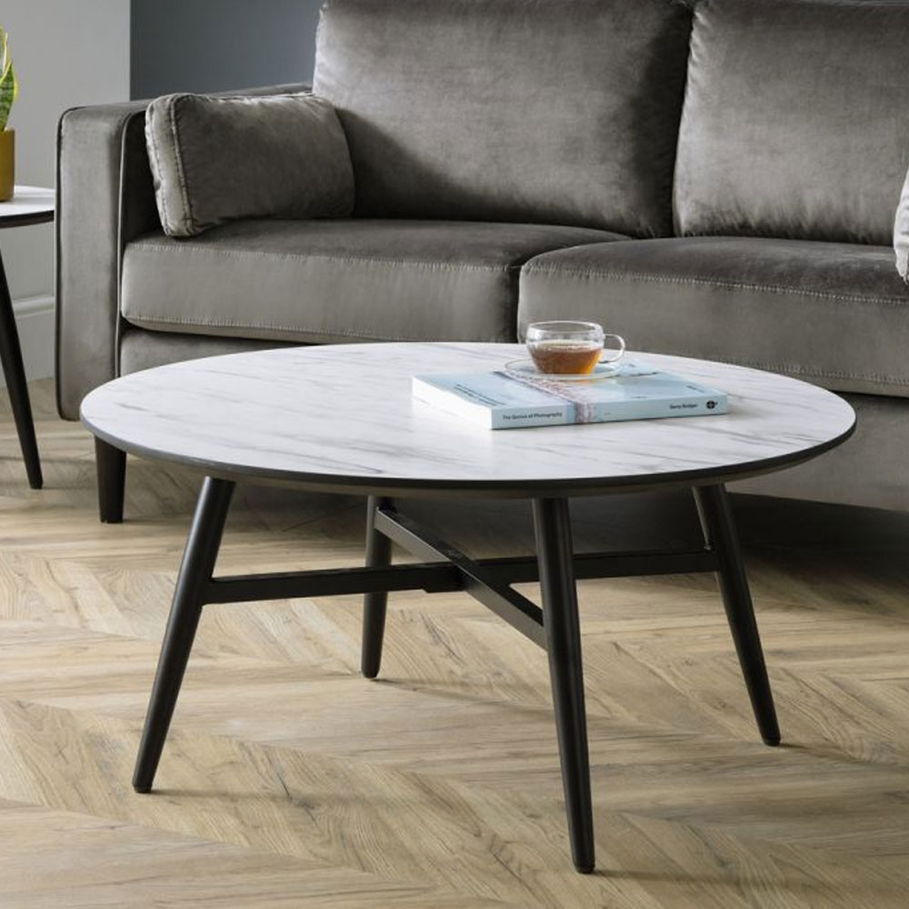Firenze Steel Legs Frame Marble Effect Coffee Table - White Marble - JB Collections