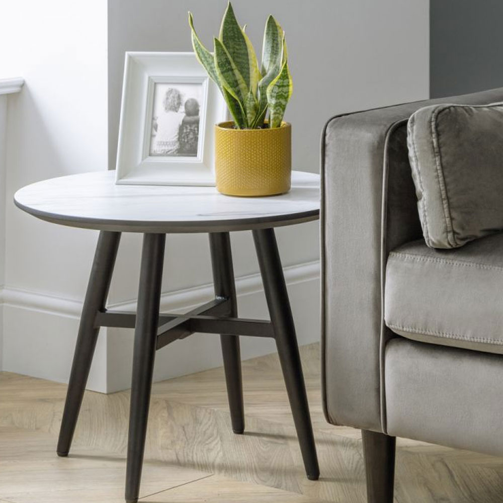 Firenze Stunning White Marble Effect Side End Table - White Marble - JB Collections