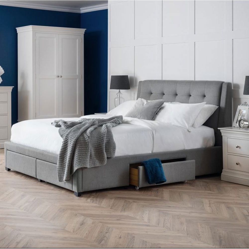 Fullerton Grey Linen Fabric Bed With 4 Drawer - Double - JB Collections