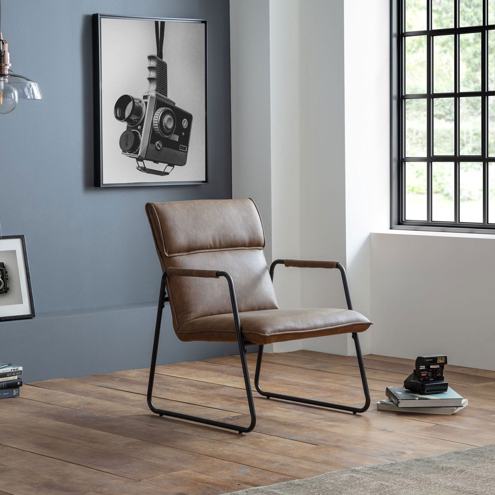 Gramercy Metal Frame Brown Faux Leather Armchair - JB Collections