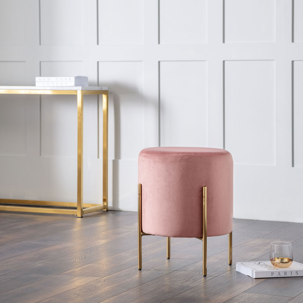 Harrogate Stylish Design Gold Legs Stool - Pink - JB Collections
