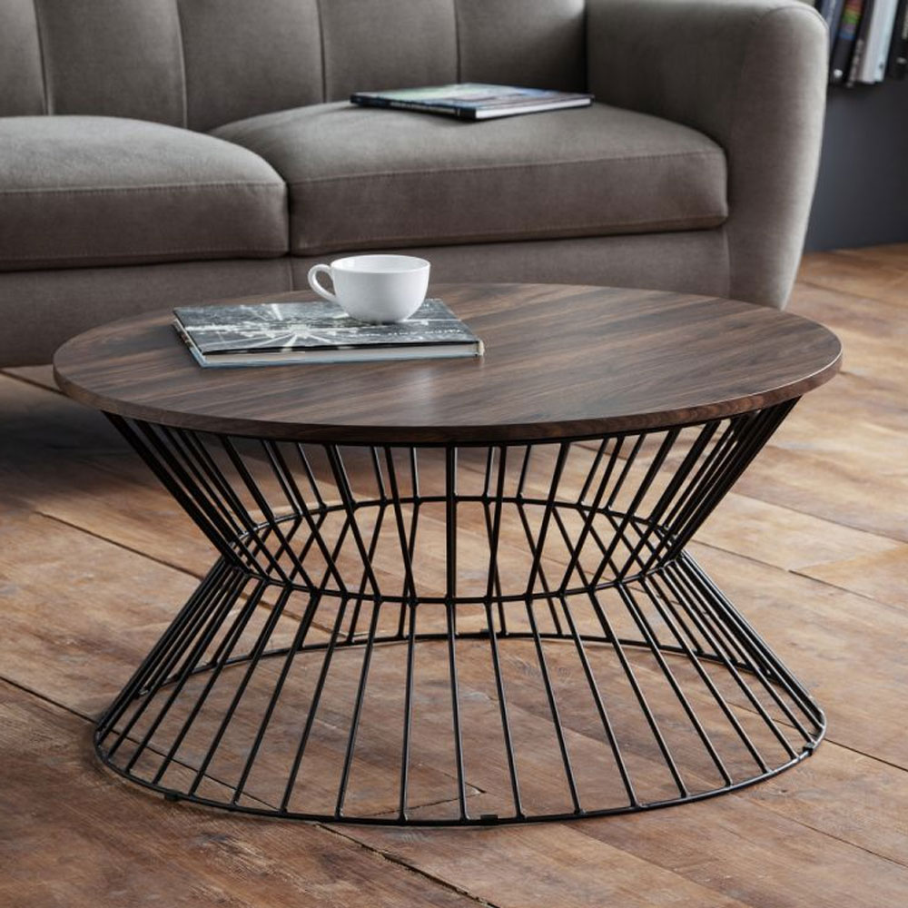 Jersey Stylish Round Wire Coffee Table - Walnut - JB Collections