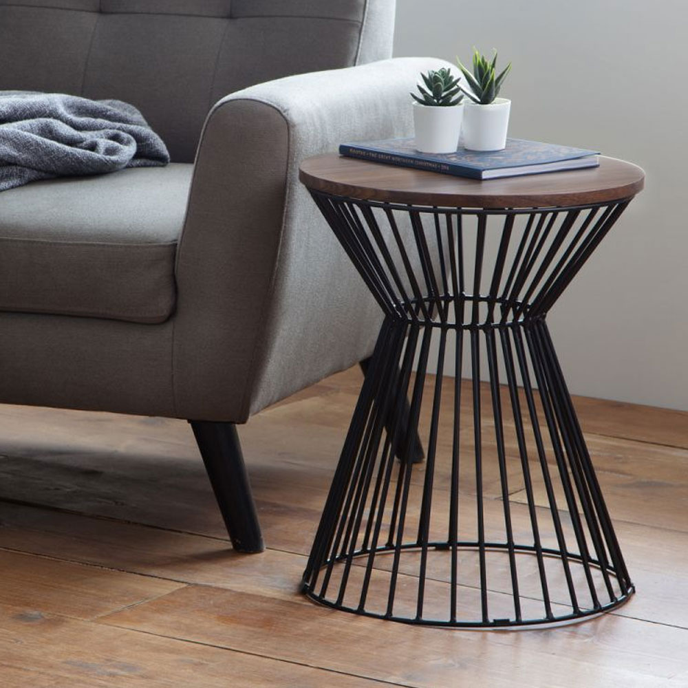Jersey Round Metal Wire Lamp Table - Walnut - JB Collections