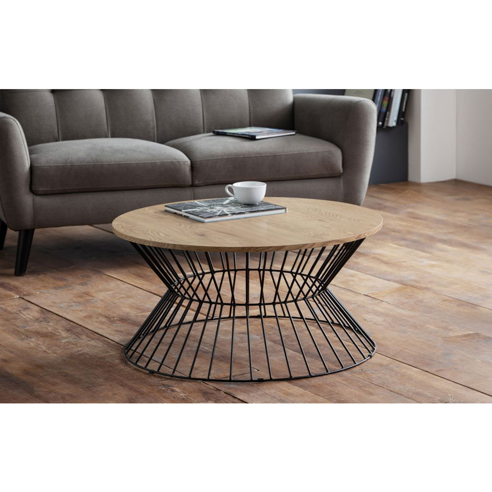 Jersey Round Metal Wire Coffee Table - Euro Oak - JB Collections
