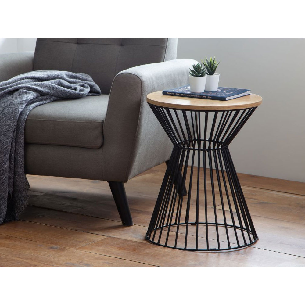 Jersey Round Metal Wire Lamp Table - Euro Oak - JB Collections