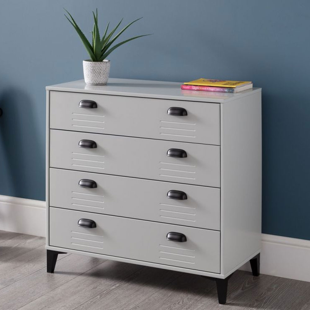 LANGLEY Grey Chest of Drawers - Medium-sized, 4 Drawers - JB Collections