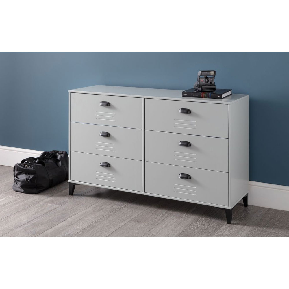 LANGLEY Grey Chest of Drawers - Large-sized, 6 Drawers, Double - JB Collections