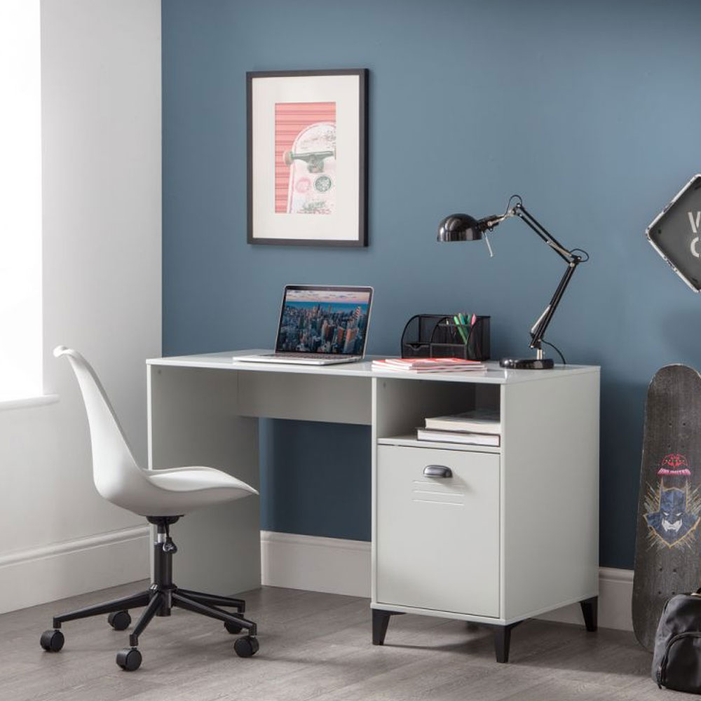 Lakers Locker Metal Effect Grey Lacquer Computer Desk - Grey - JB Collections
