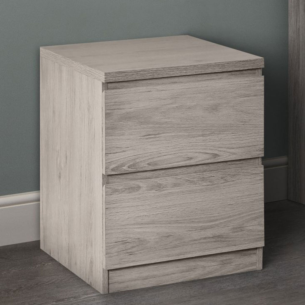 Bedside Table - JUPITER 2 Drawer Nightstand Grey Oak 45cm - JB Collections