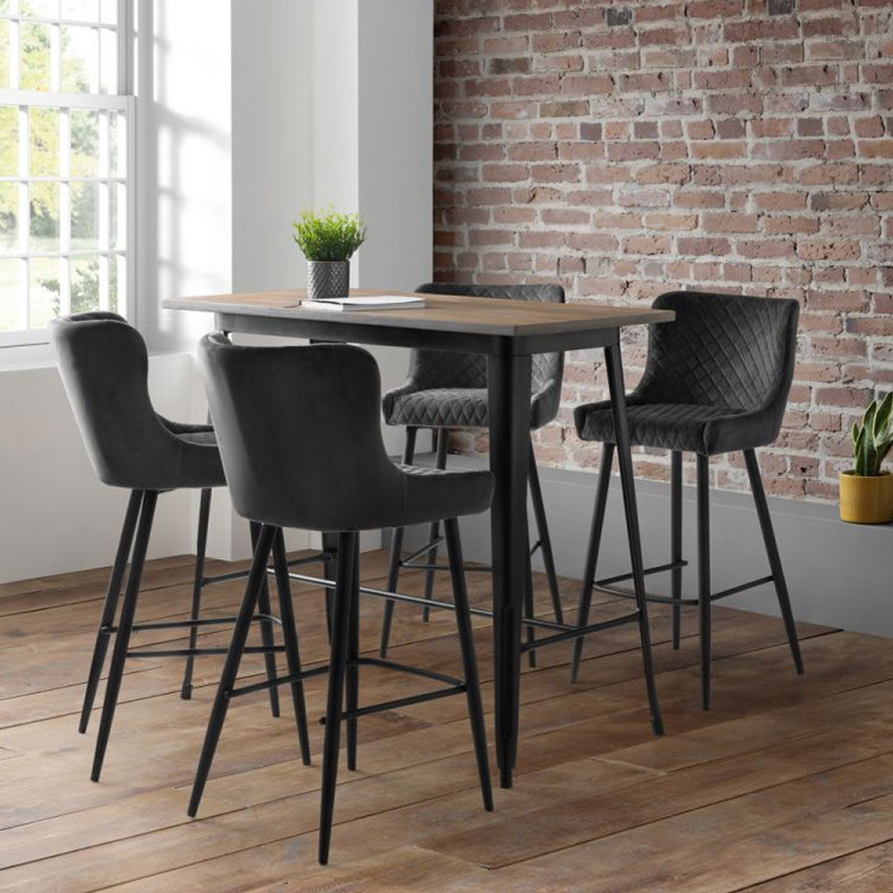 Luxe Upholstered Black Painted Legs Velvet Bar Stool - Grey - JB Collections